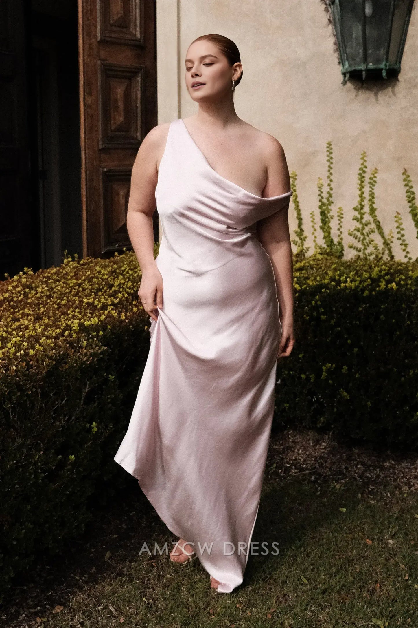 Amzcw Elegant prom clothes Slip Maxi Dress With Asymmetrical Hem - Pale Pink Floor Length formal hot sale for women