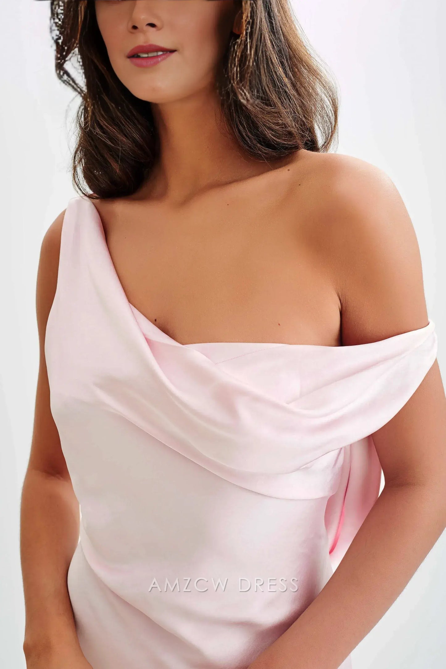 Amzcw Elegant prom clothes Slip Maxi Dress With Asymmetrical Hem - Pale Pink Floor Length formal hot sale for women