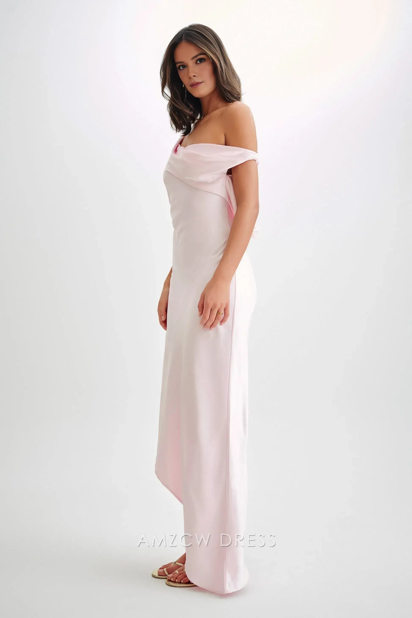 Amzcw Elegant prom clothes Slip Maxi Dress With Asymmetrical Hem - Pale Pink Floor Length formal hot sale for women