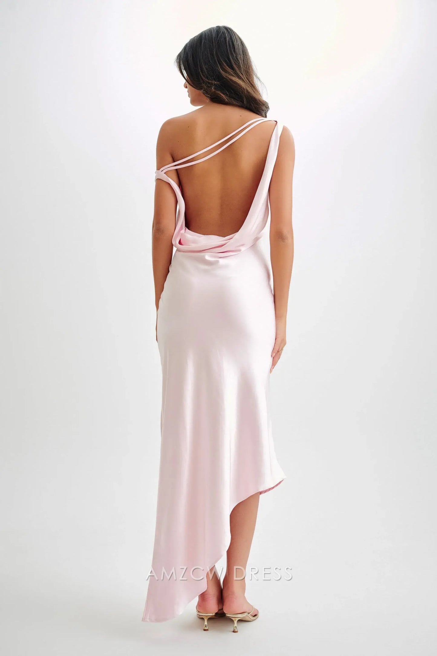 Amzcw Elegant prom clothes Slip Maxi Dress With Asymmetrical Hem - Pale Pink Floor Length formal hot sale for women