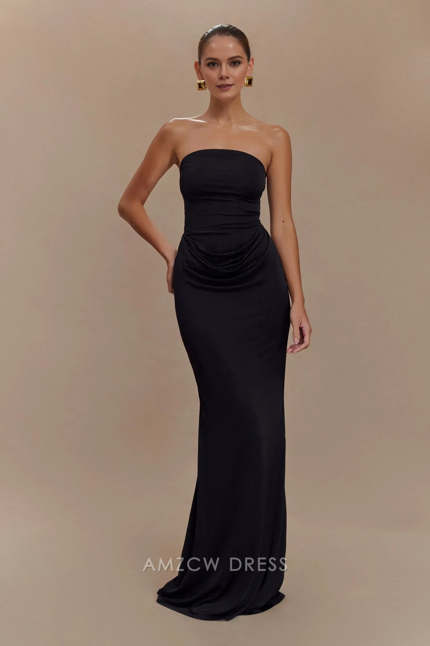 Amzcw Elegant prom clothes Strapless Slinky Maxi Dress - Black Floor Length formal hot sale for women