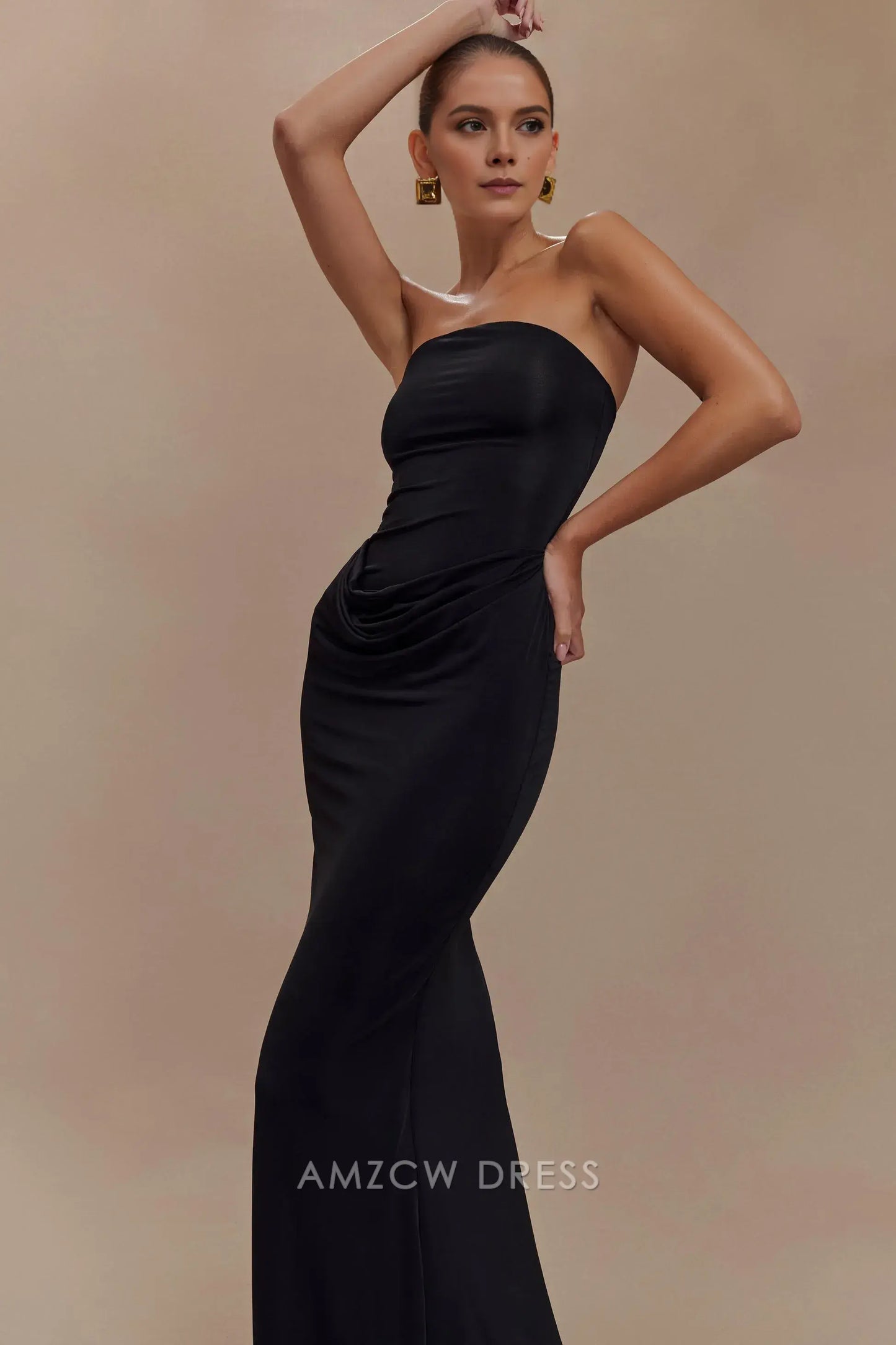 Amzcw Elegant prom clothes Strapless Slinky Maxi Dress - Black Floor Length formal hot sale for women