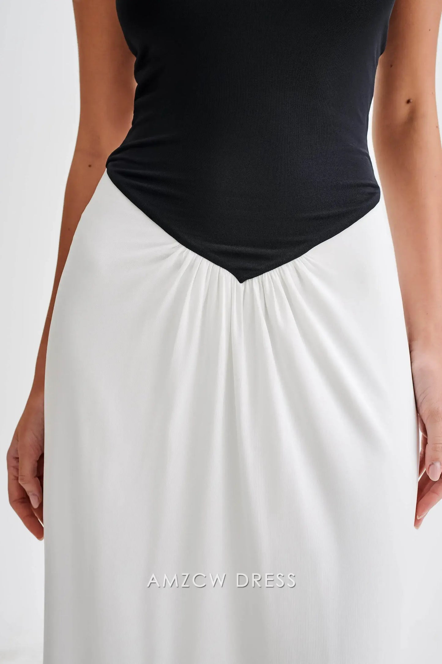 Amzcw Elegant prom clothes Strapless Slinky Maxi Dress - Black/White Floor Length formal hot sale for women
