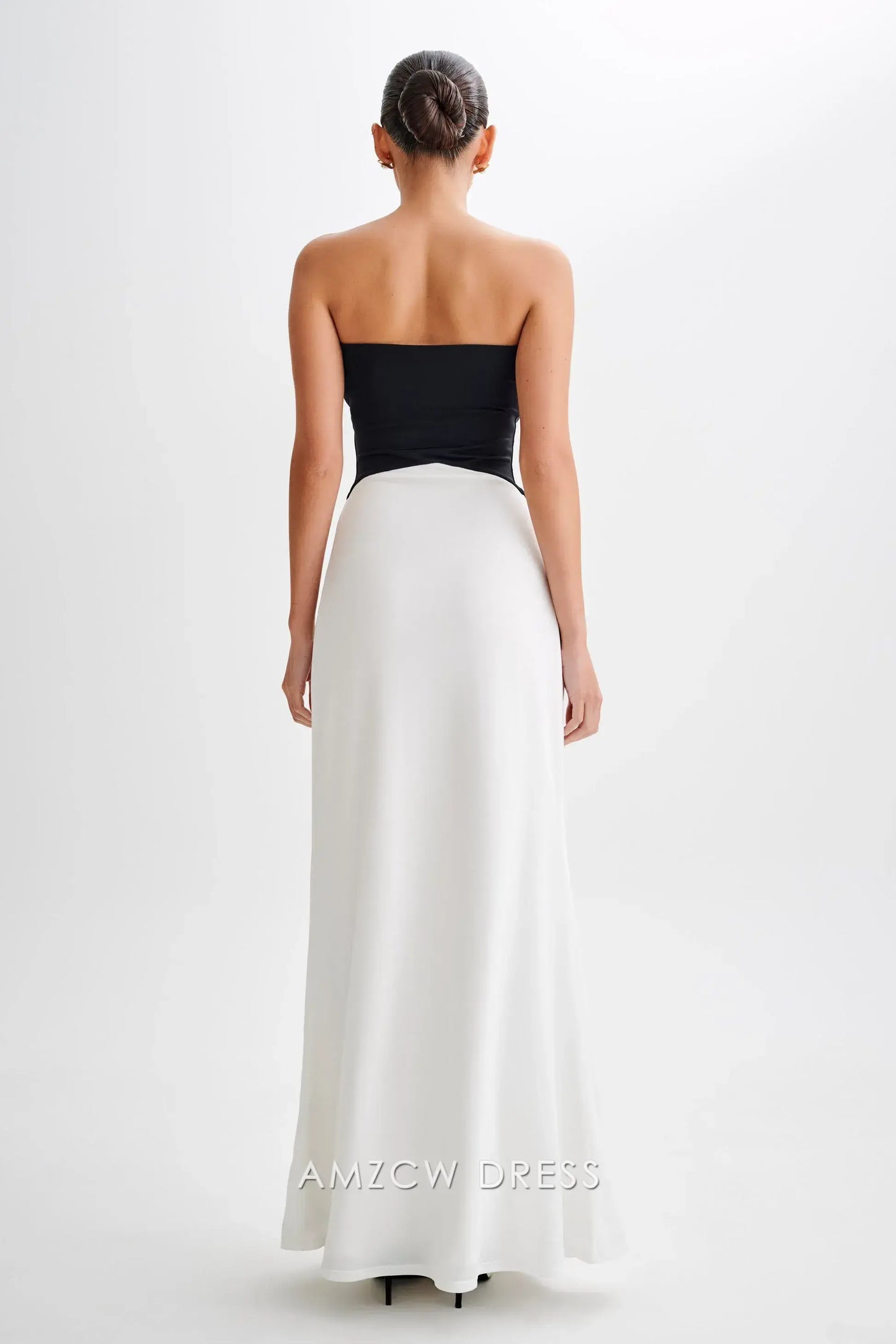 Amzcw Elegant prom clothes Strapless Slinky Maxi Dress - Black/White Floor Length formal hot sale for women