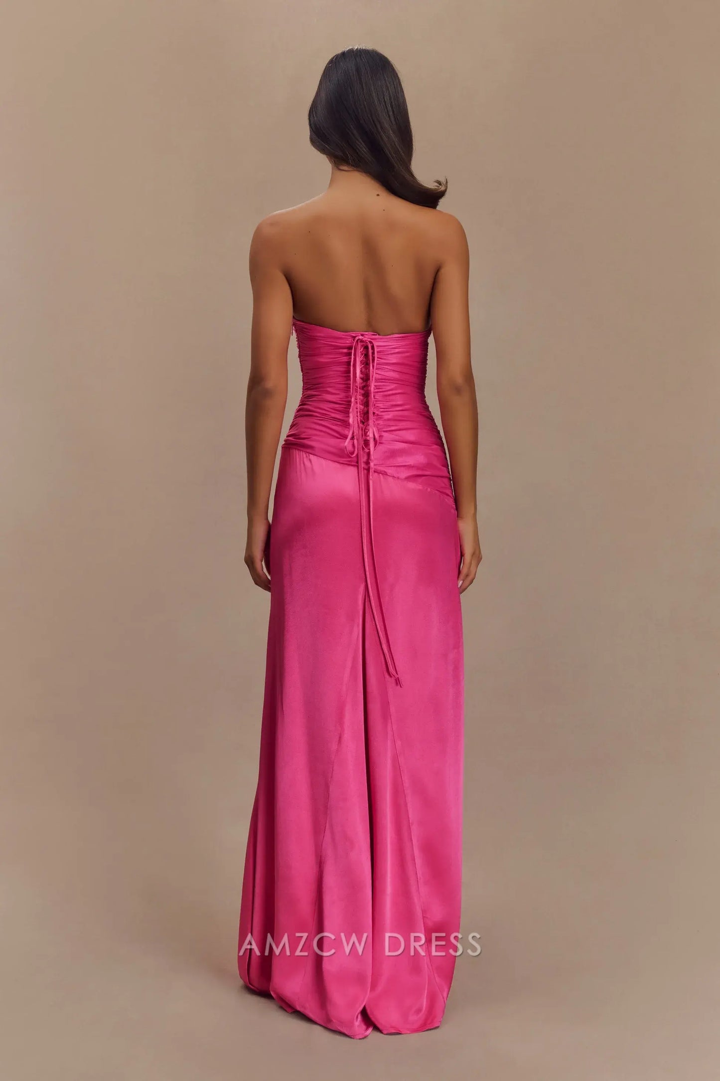 Amzcw Elegant prom clothes Strapless Taffeta Maxi Dress - Crimson Pink Floor Length formal hot sale for women