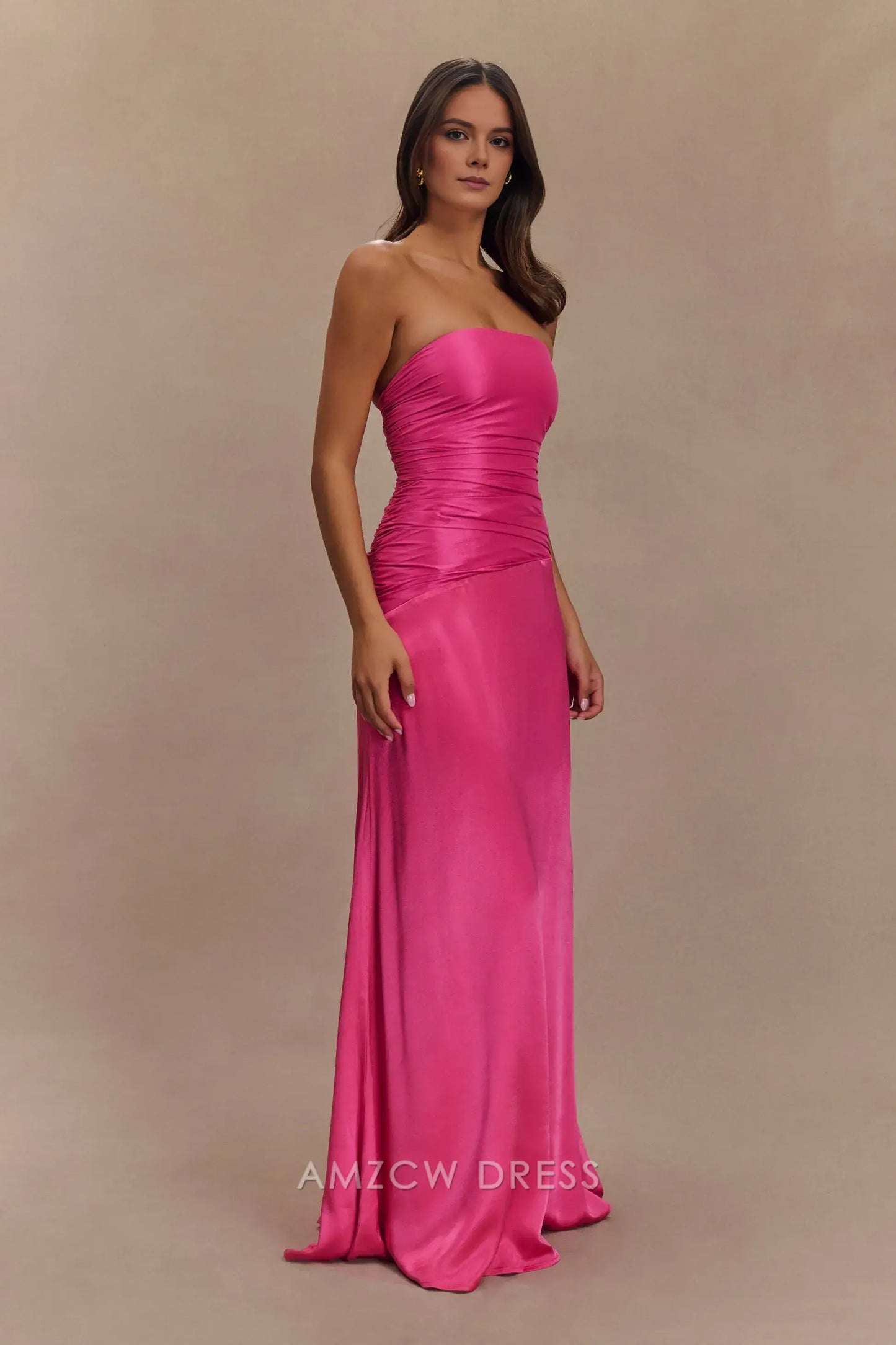 Amzcw Elegant prom clothes Strapless Taffeta Maxi Dress - Crimson Pink Floor Length formal hot sale for women