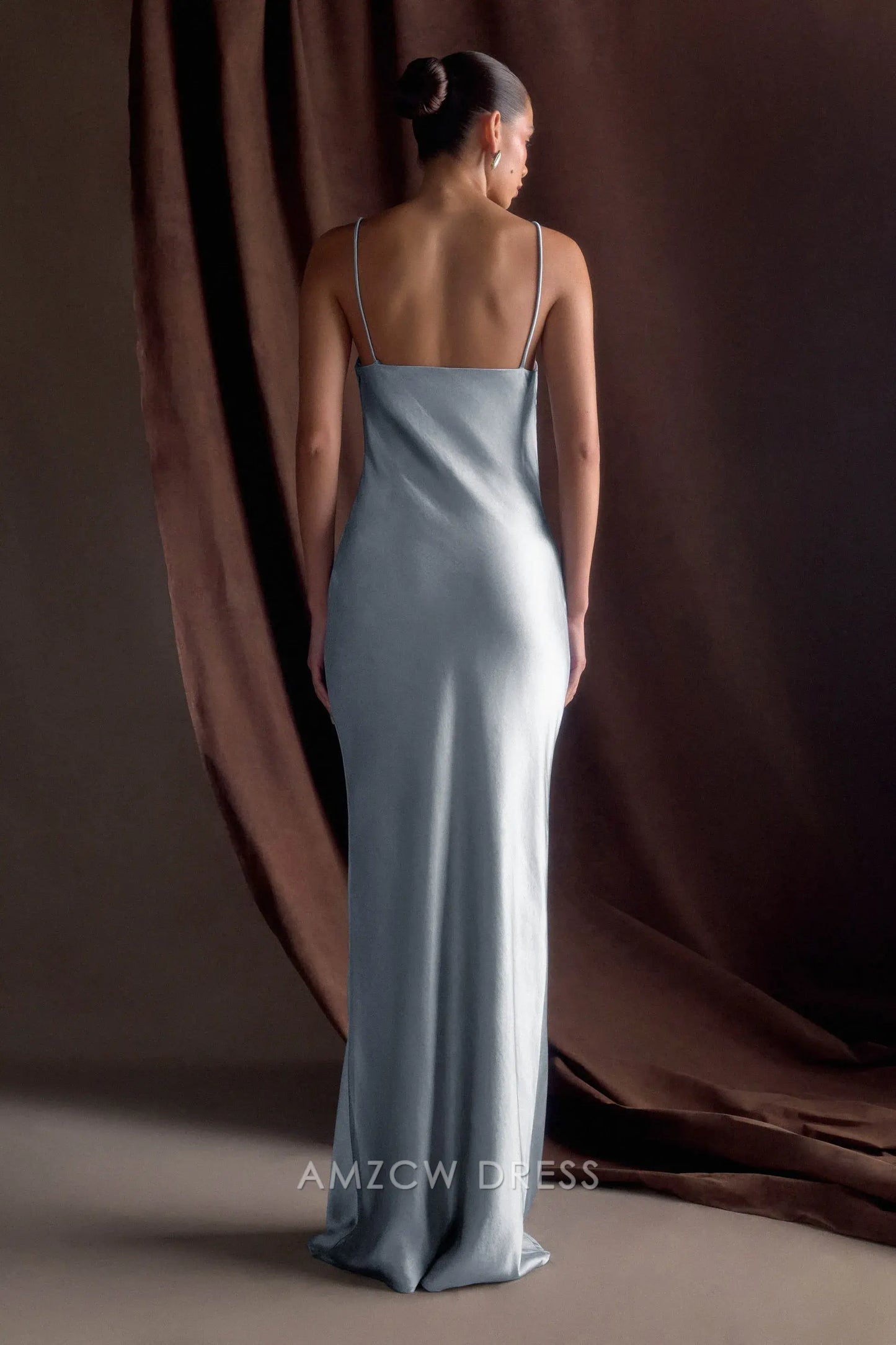 Amzcw Elegant prom clothes Sweetheart Satin Maxi Dress - Frosted Blue Floor Length formal hot sale for women