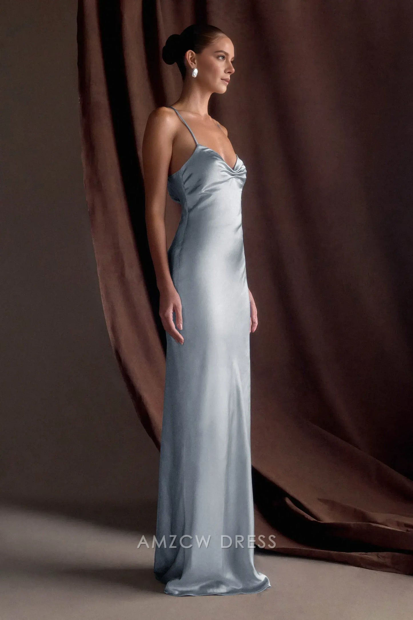 Amzcw Elegant prom clothes Sweetheart Satin Maxi Dress - Frosted Blue Floor Length formal hot sale for women