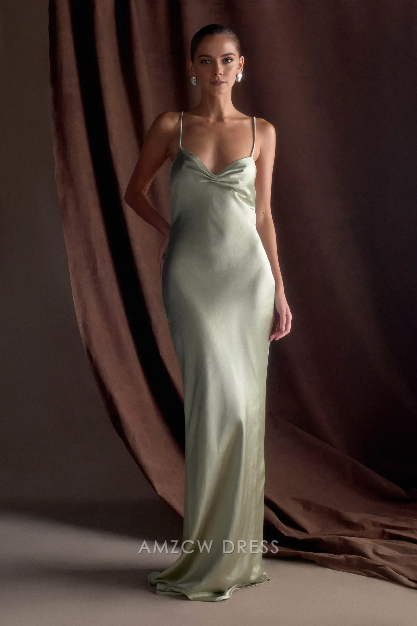 Amzcw Elegant prom clothes Sweetheart Satin Maxi Dress - Sage Floor Length formal hot sale for women
