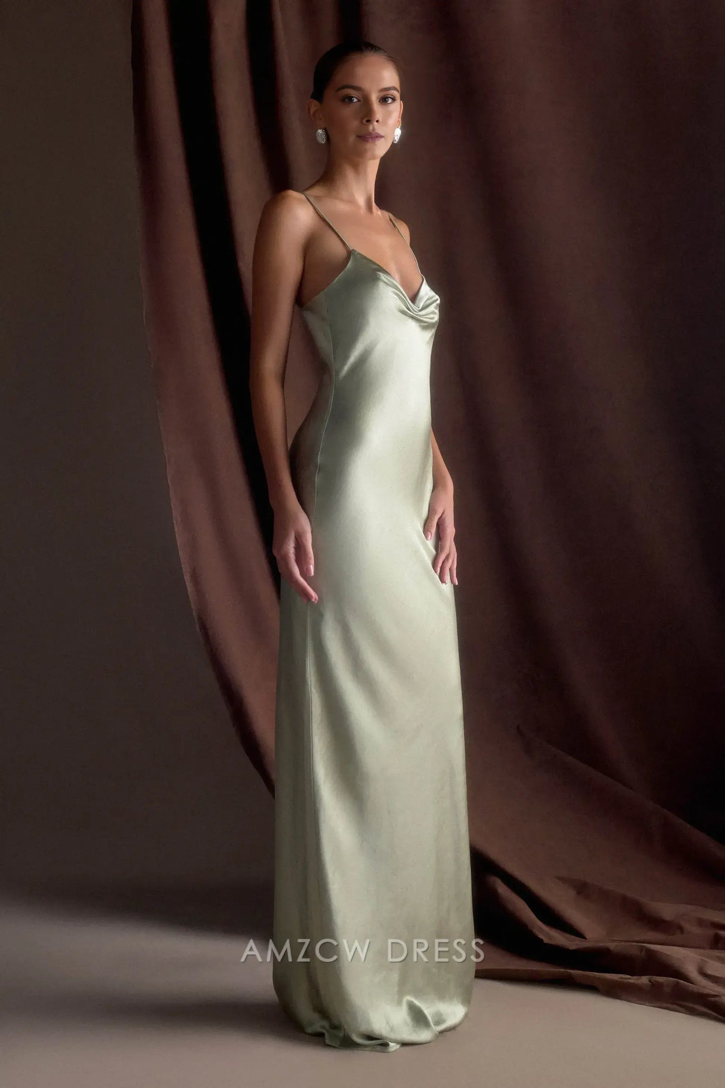 Amzcw Elegant prom clothes Sweetheart Satin Maxi Dress - Sage Floor Length formal hot sale for women