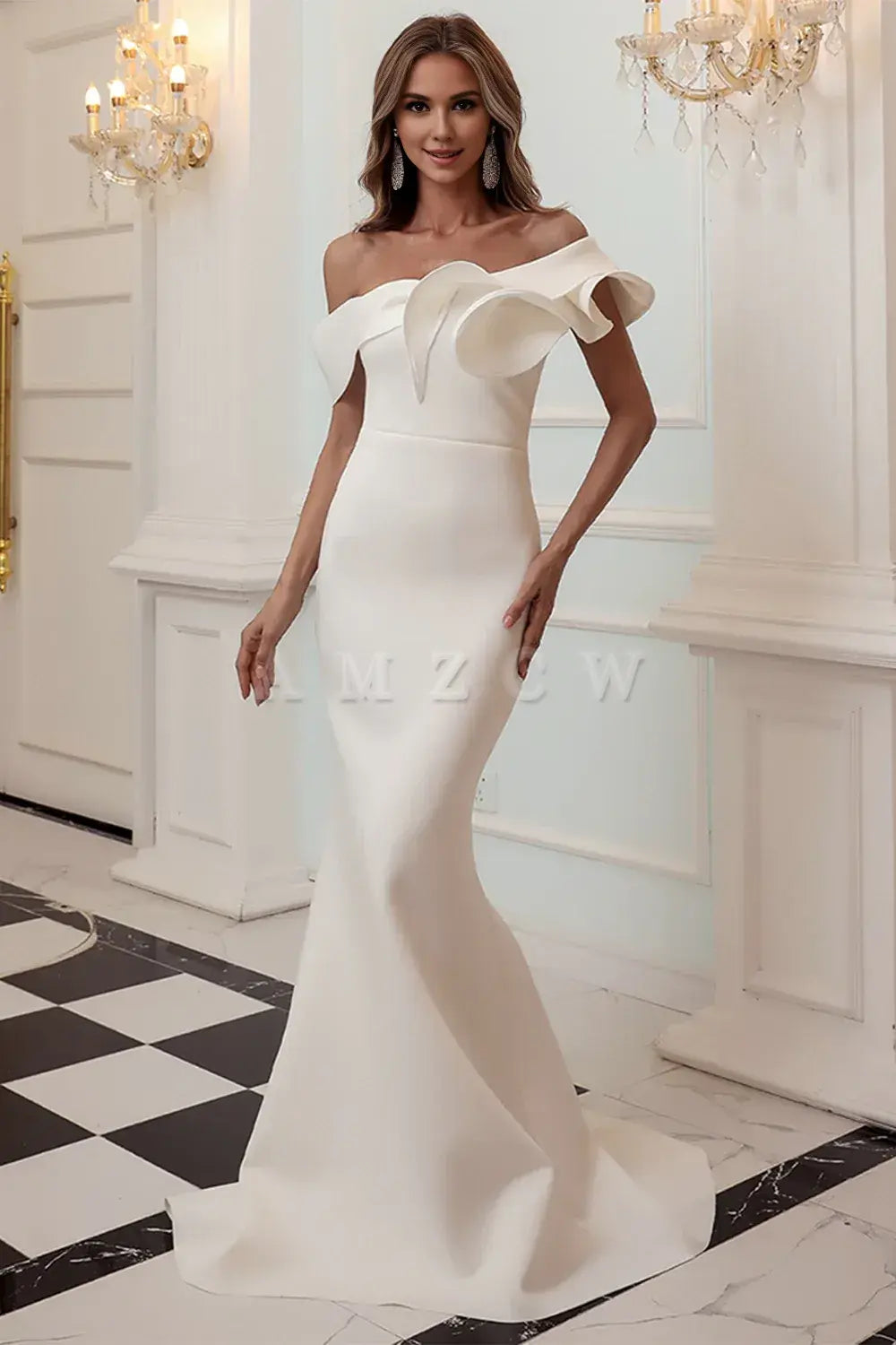Amzcw One Shoulder Mermaid White Prom Dress gowns evening dresses prom dresses shops 