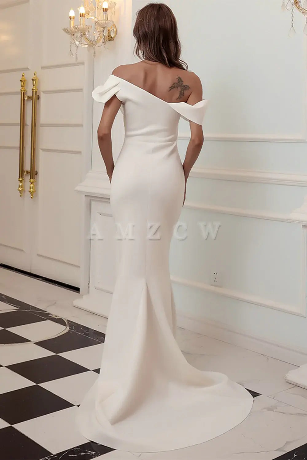 Amzcw One Shoulder Mermaid White Prom Dress gowns evening dresses prom dresses shops 
