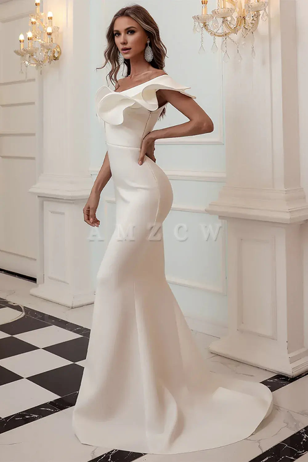 Amzcw One Shoulder Mermaid White Prom Dress gowns evening dresses prom dresses shops 
