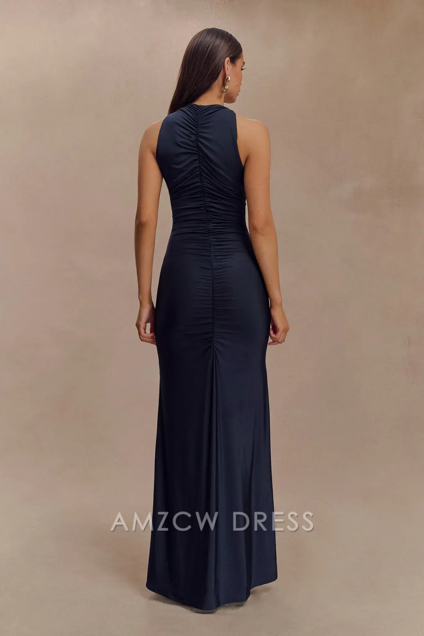 Artistic Sheath/Column High Neck Sleeveless Side Zip Floor-Length prom dress