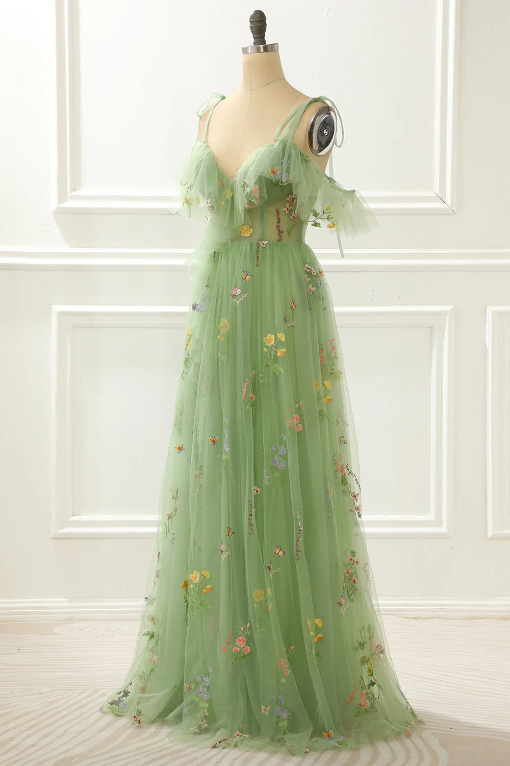 Vestidos de noche de graduación con tirantes finos, escote en V y espalda abierta