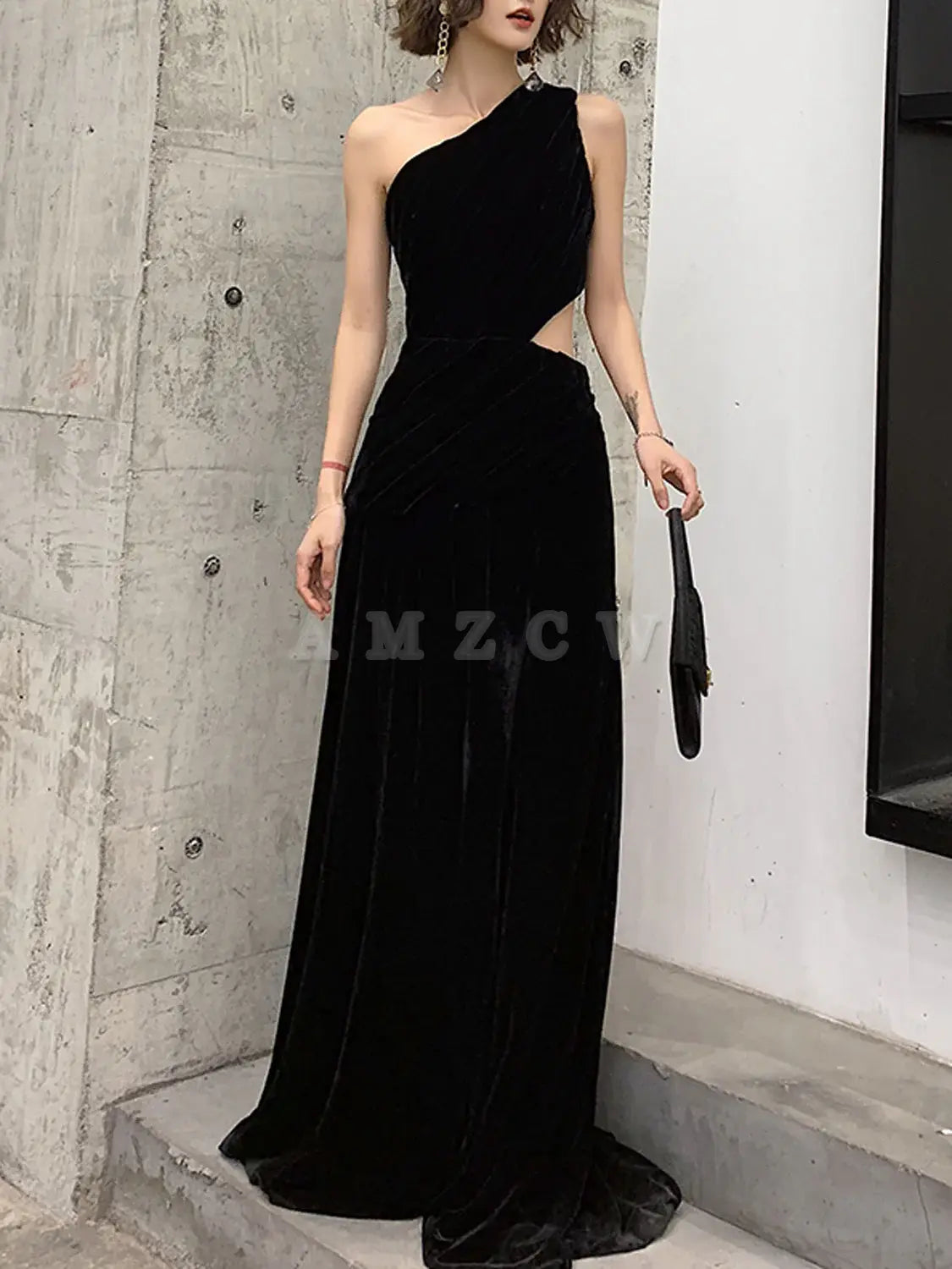 Vestido de fiesta largo de terciopelo negro Amzcw, vestido de noche de terciopelo negro, tiendas de vestidos de fiesta