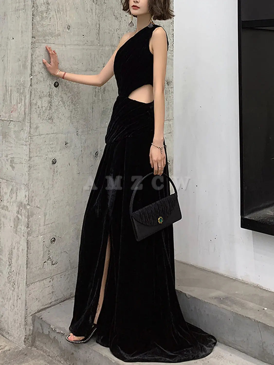 Vestido de fiesta largo de terciopelo negro Amzcw, vestido de noche de terciopelo negro, tiendas de vestidos de fiesta