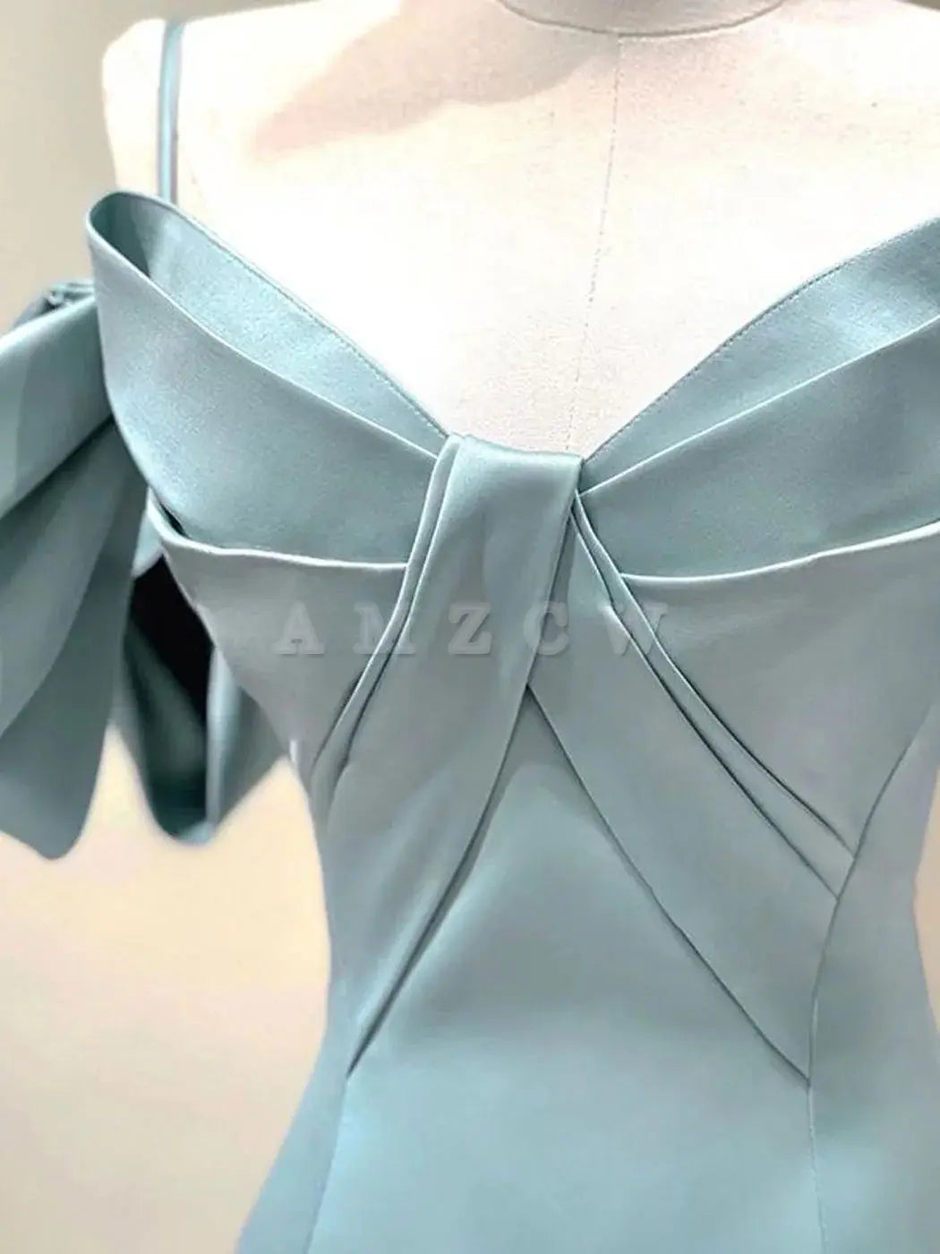 Amzcw Blue A-Line Satin Long Prom Dresses Blue Satin Long Formal Dresses prom dress in store 