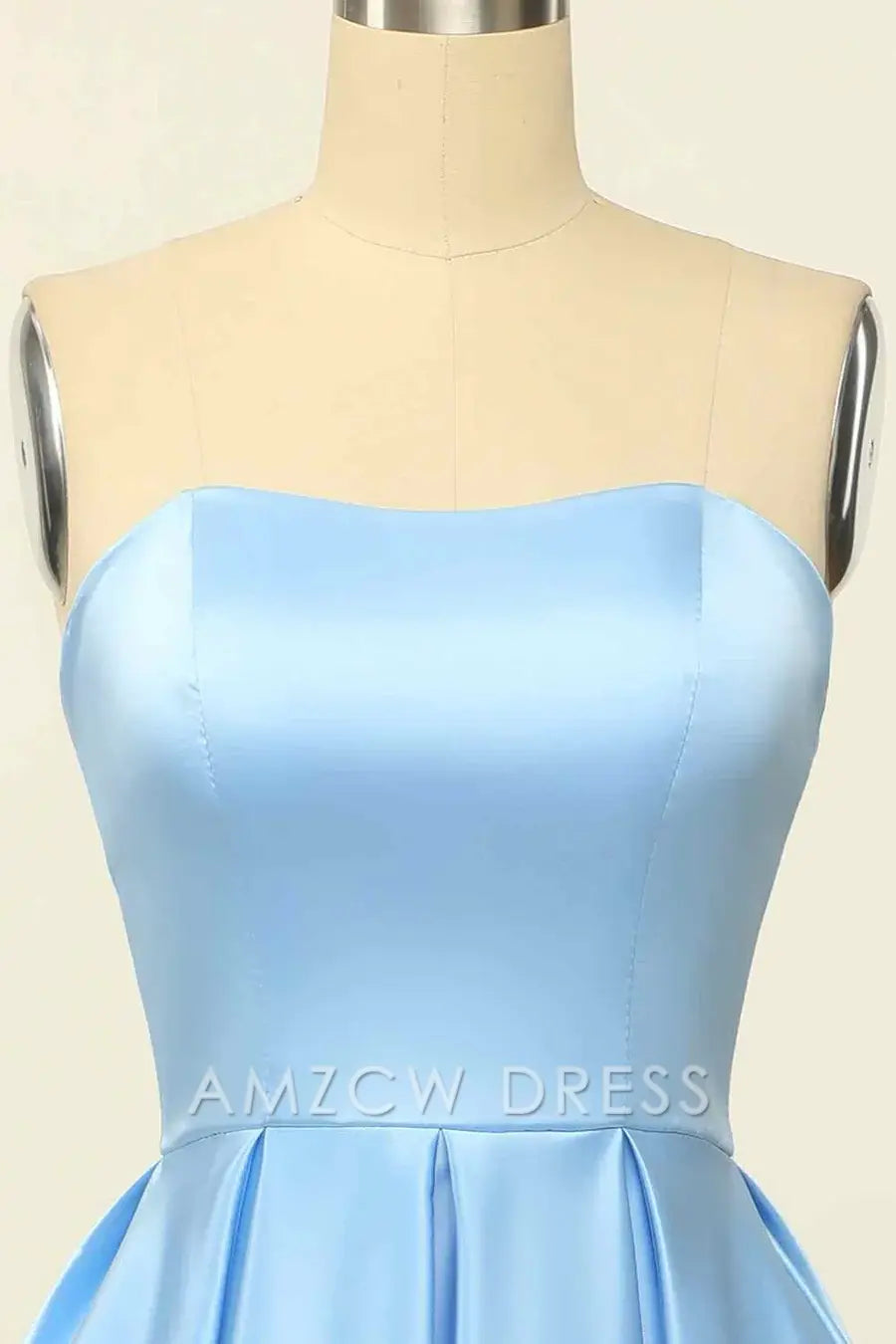 Amzcw Elegant Blue A-line Strapless Satin Mini Homecoming Dress formal wear dresses