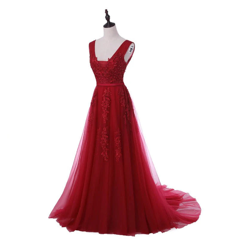 Vestidos de fiesta con escote en V, sin mangas, con cremallera y apliques