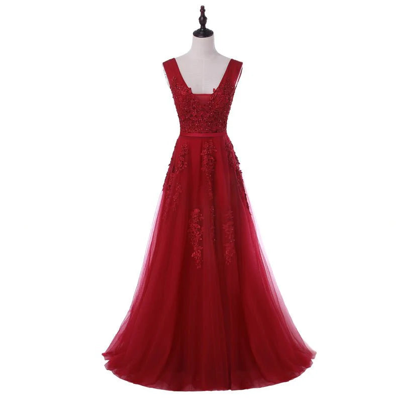 Vestidos de fiesta con escote en V, sin mangas, con cremallera y apliques