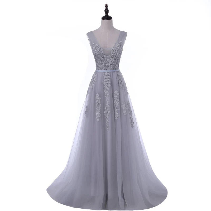 Vestidos de fiesta con escote en V, sin mangas, con cremallera y apliques