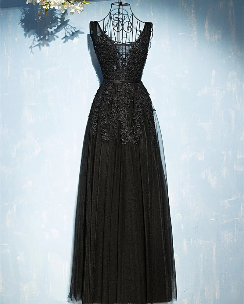 Vestidos de fiesta con escote en V, sin mangas, con cremallera y apliques