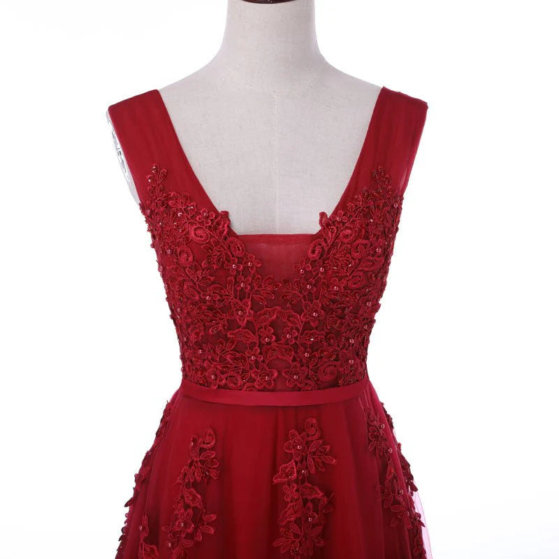 Vestidos de fiesta con escote en V, sin mangas, con cremallera y apliques