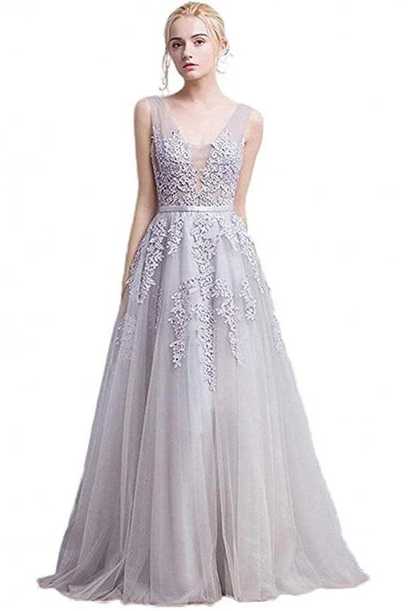Vestidos de fiesta con escote en V, sin mangas, con cremallera y apliques