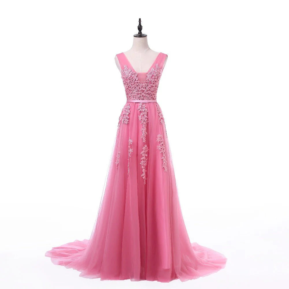 Vestidos de fiesta con escote en V, sin mangas, con cremallera y apliques