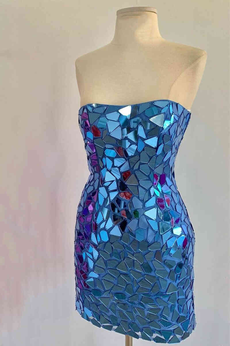 Vestidos de fiesta ajustados con lentejuelas, sin tirantes y con cordones