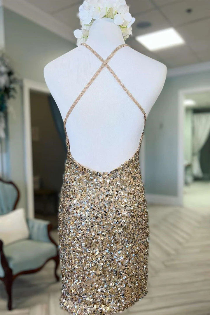 Vestido corto de fiesta con escote en V y espalda cruzada