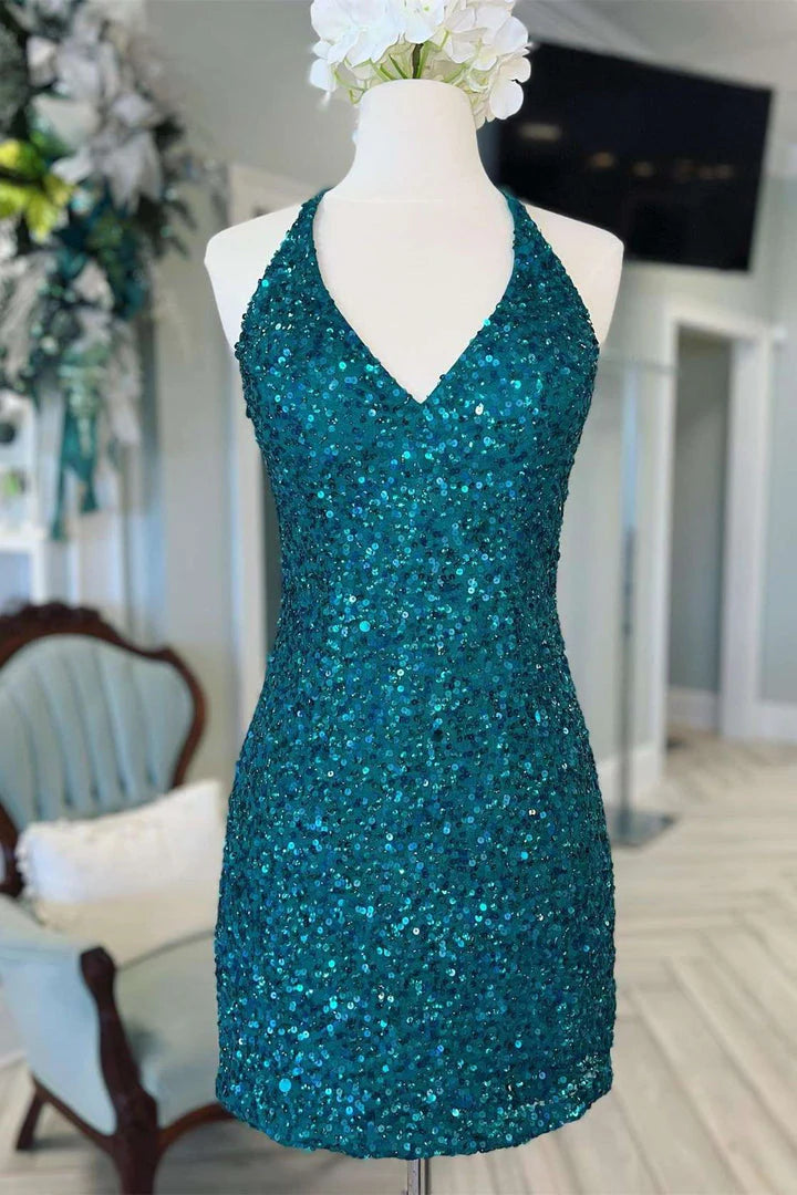 Vestido corto de fiesta con escote en V y espalda cruzada