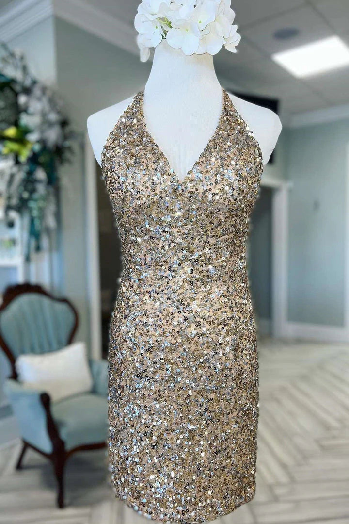 Vestido corto de fiesta con escote en V y espalda cruzada