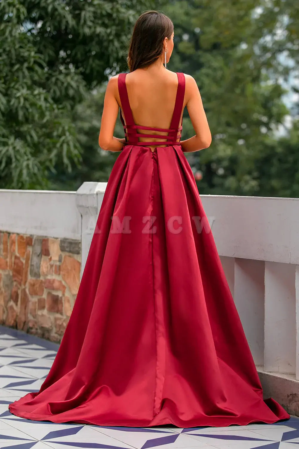 Amzcw Burgundy Satin Long Prom Dress Evening Dress gowns evening dresses Bridesmaid dress shop