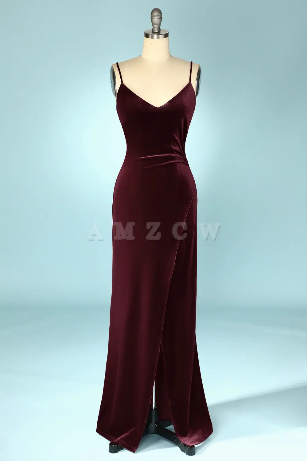 Amzcw Burgundy Velvet Evening Prom Dress Mermaid Backless Long Prom Dress gowns evening dresses prom dresses shops
