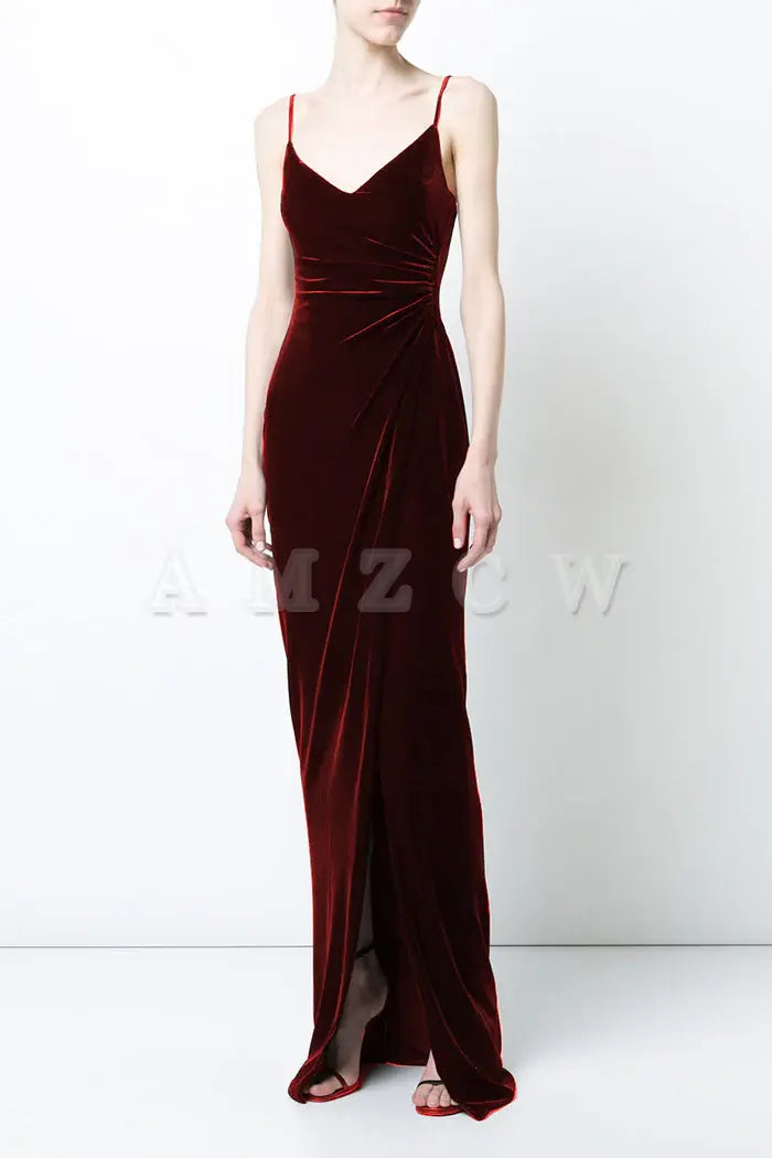 Amzcw Burgundy Velvet Evening Prom Dress Mermaid Backless Long Prom Dress gowns evening dresses prom dresses shops