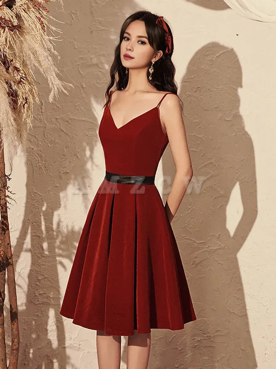 Amzcw Burgundy velvet v neck short prom dress burgundy homecoming dress prom dresses shops