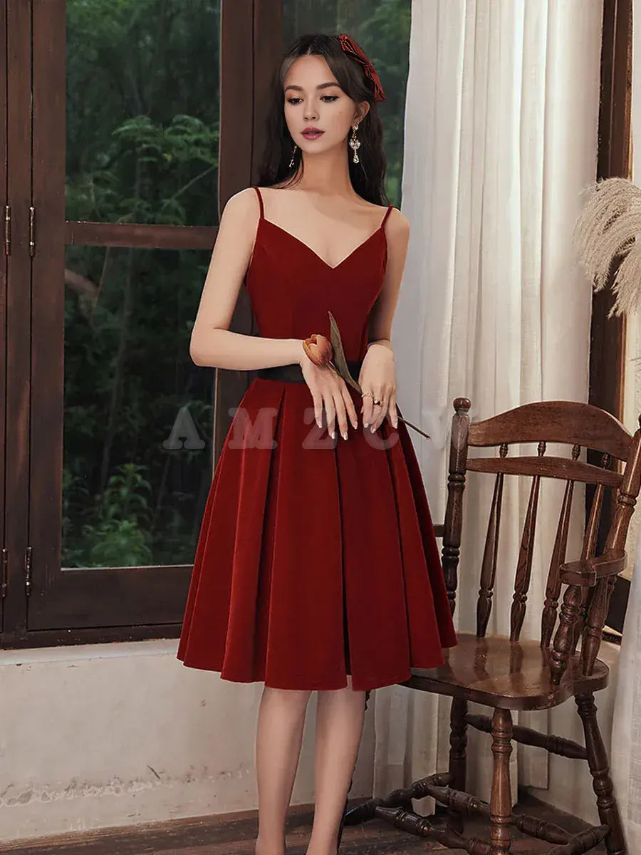 Amzcw Burgundy velvet v neck short prom dress burgundy homecoming dress prom dresses shops