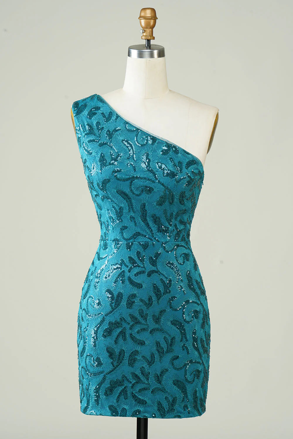 Amzcw Blue One Shoulder Tight Homecoming Dress with Back Hollow-out