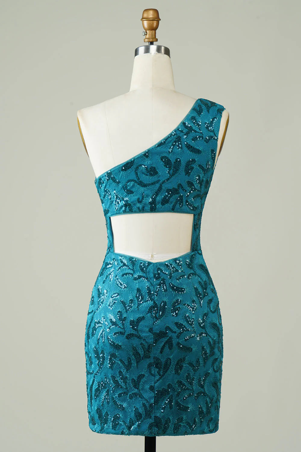 Amzcw Blue One Shoulder Tight Homecoming Dress with Back Hollow-out