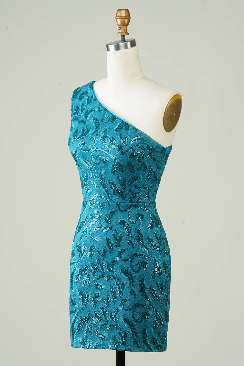 Amzcw Blue One Shoulder Tight Homecoming Dress with Back Hollow-out