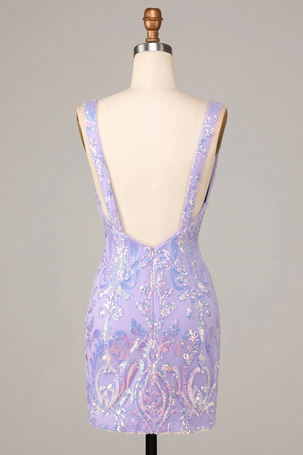 Amzcw Chic Lilac Bodycon V Neck Sparkly Sequins Short Homecoming Dress