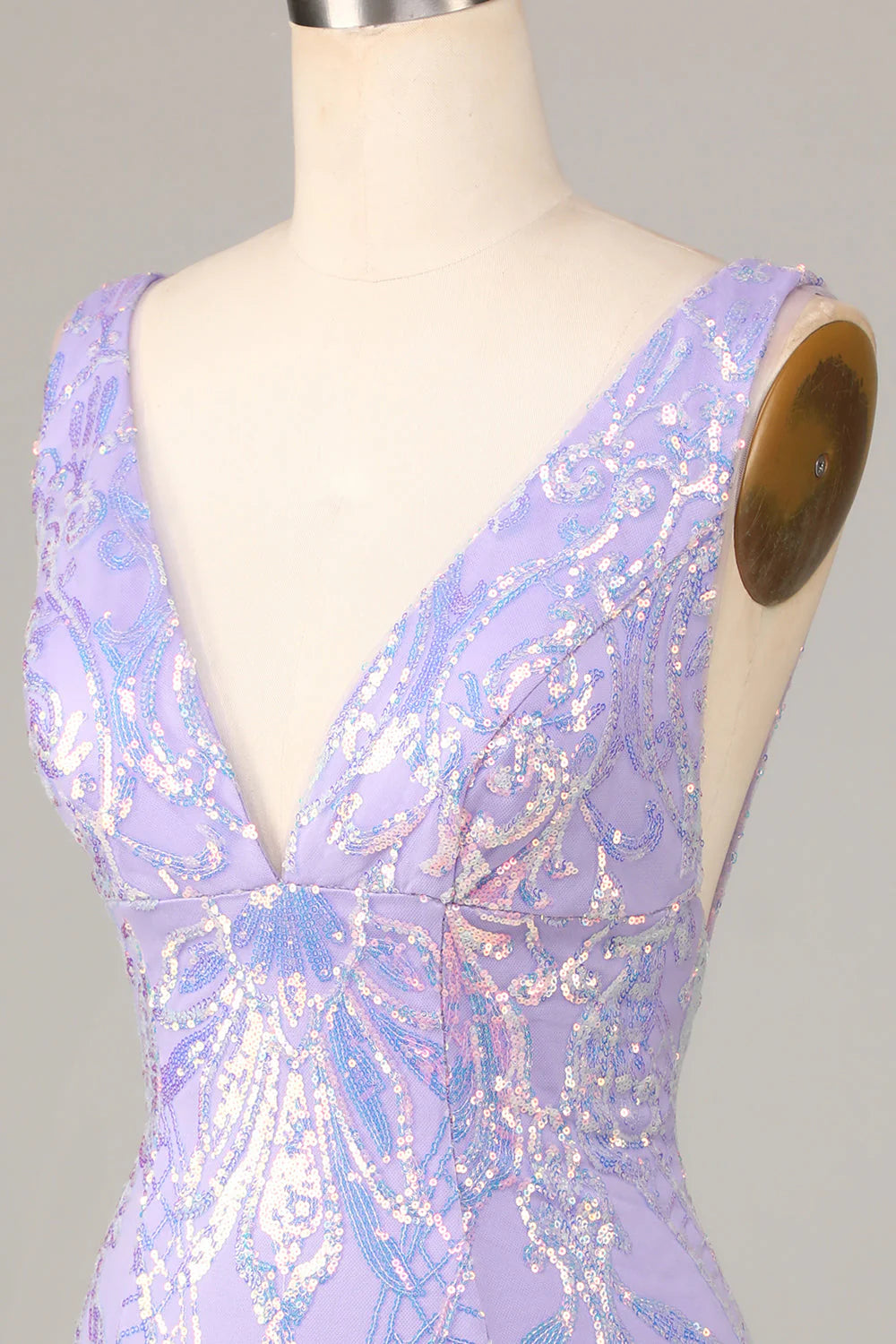Amzcw Chic Lilac Bodycon V Neck Sparkly Sequins Short Homecoming Dress