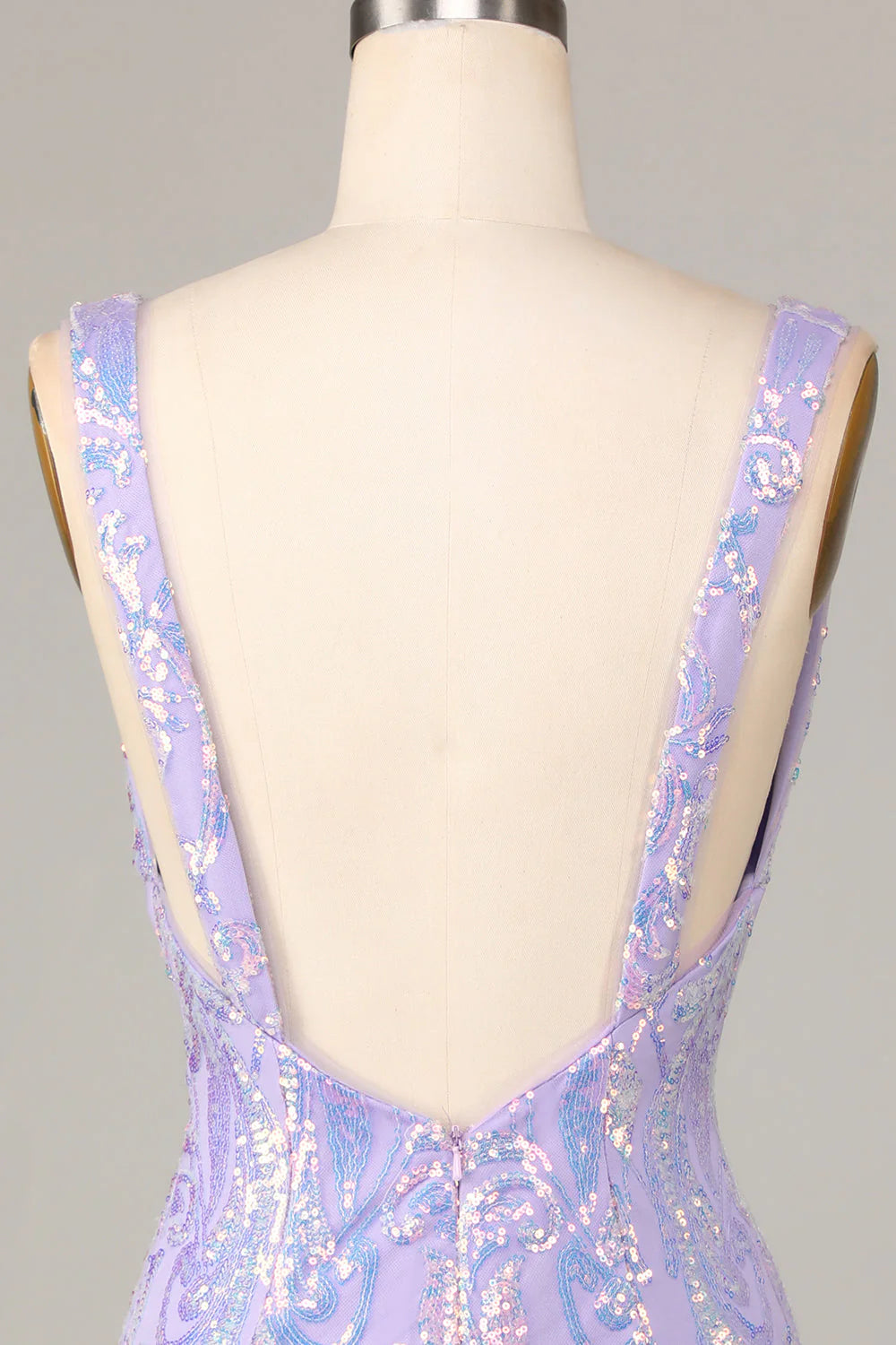 Amzcw Chic Lilac Bodycon V Neck Sparkly Sequins Short Homecoming Dress