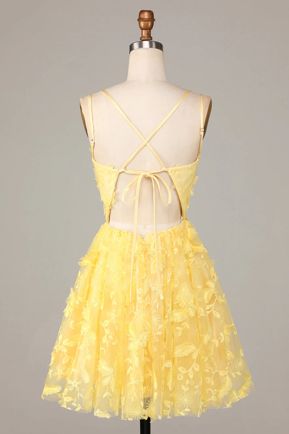Amzcw Yellow A-Line Spaghetti Straps Short Homecoming Dress with Appliques