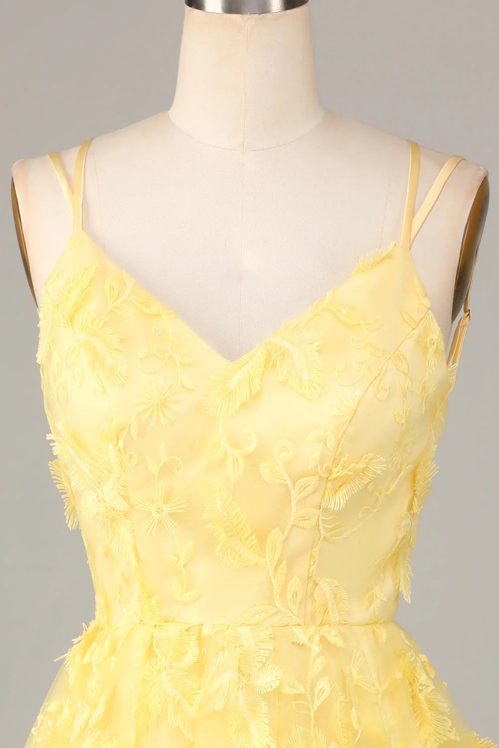 Amzcw Yellow A-Line Spaghetti Straps Short Homecoming Dress with Appliques