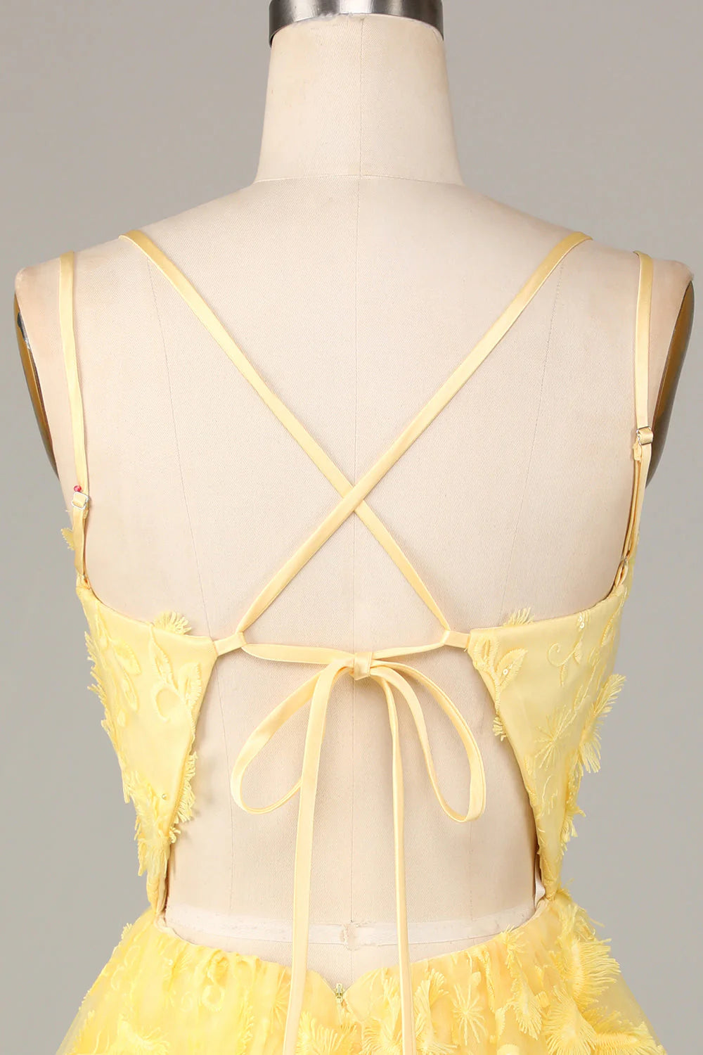 Amzcw Yellow A-Line Spaghetti Straps Short Homecoming Dress with Appliques