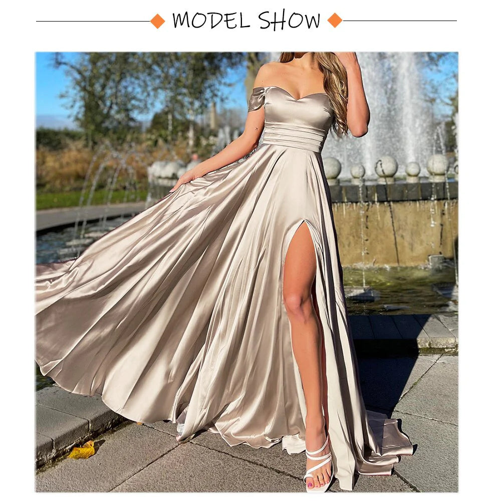 Off The Shoulder Long Slit Burgundy Simple Prom Dresses