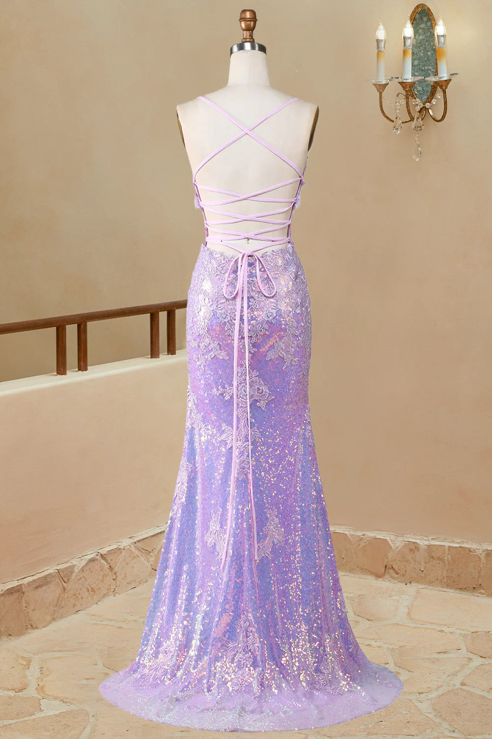 Vestidos de fiesta largos con escote en V, tirantes finos y apliques con abertura sexy